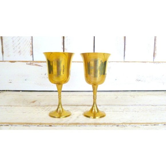 Vintage brass metal wine goblets/decorative distressed metal drinking stemware - Picture 2 of 5